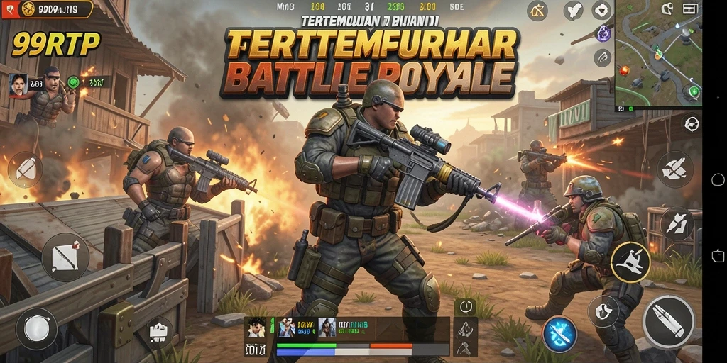 Tampilan aksi seru dalam pertempuran 99RTP di arena Battle Royale.